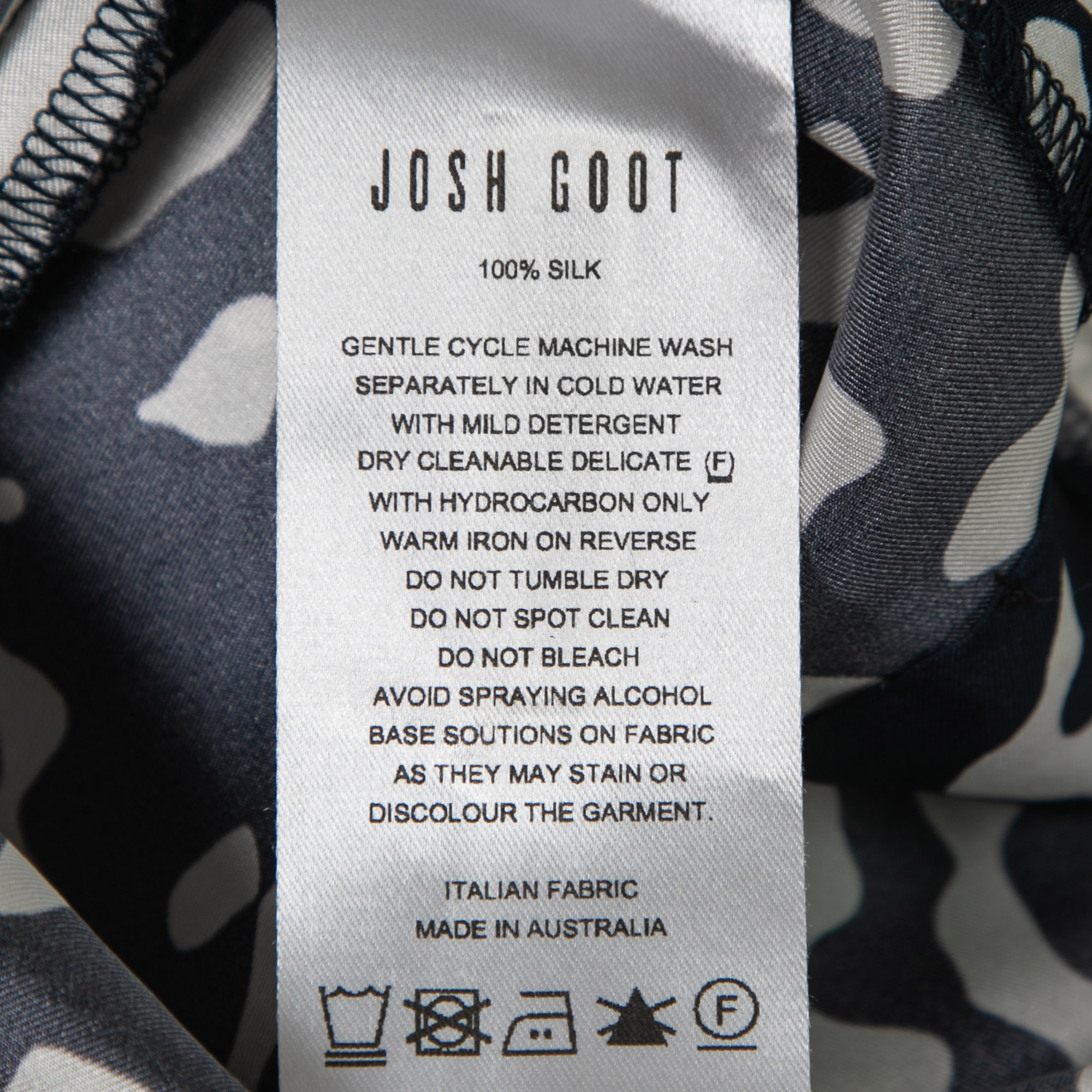 Josh Goot Navy Blue And White Printed Silk Side Bustle Dress XS