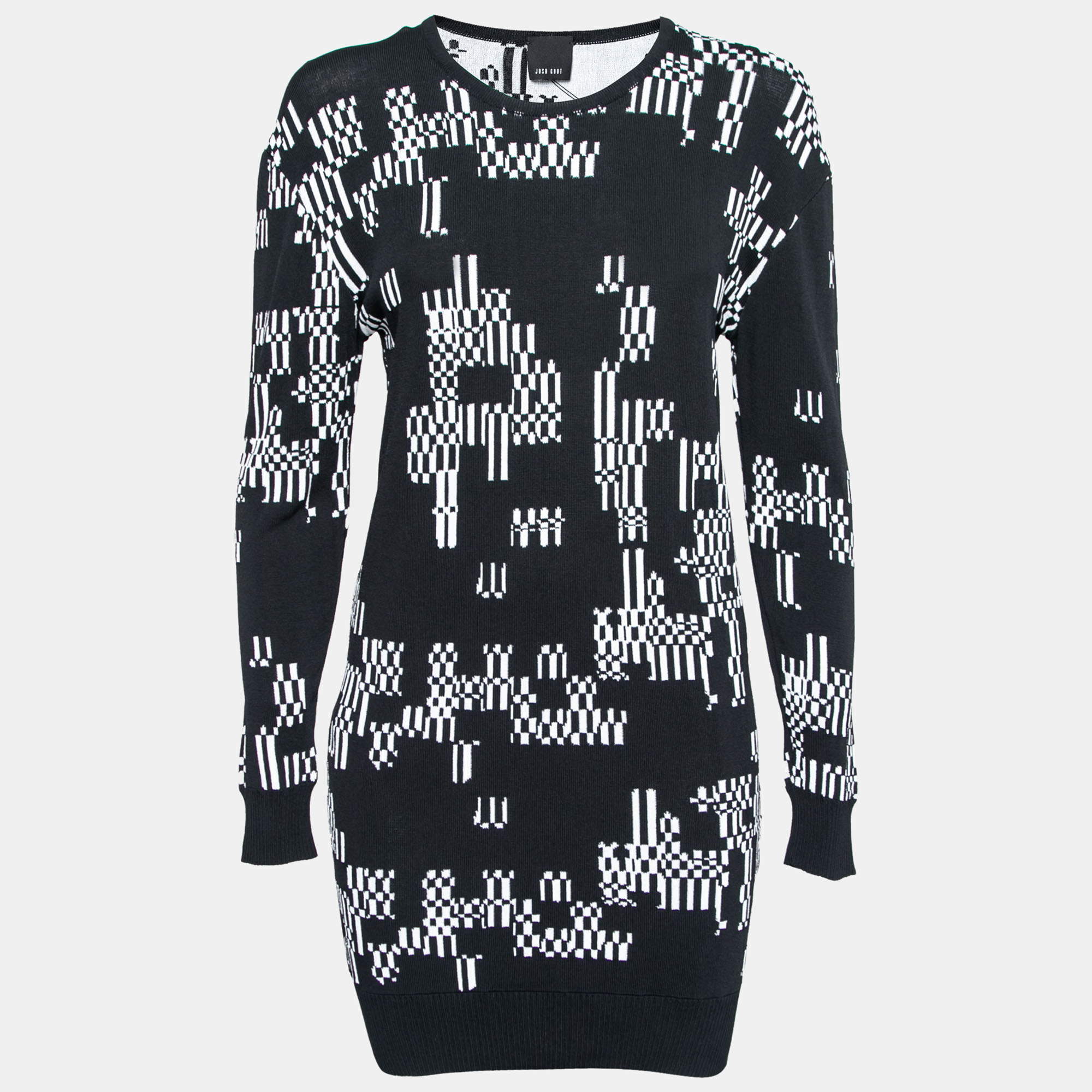 Josh goot monochrome pixel intarsia knit glitch sweater dress xs