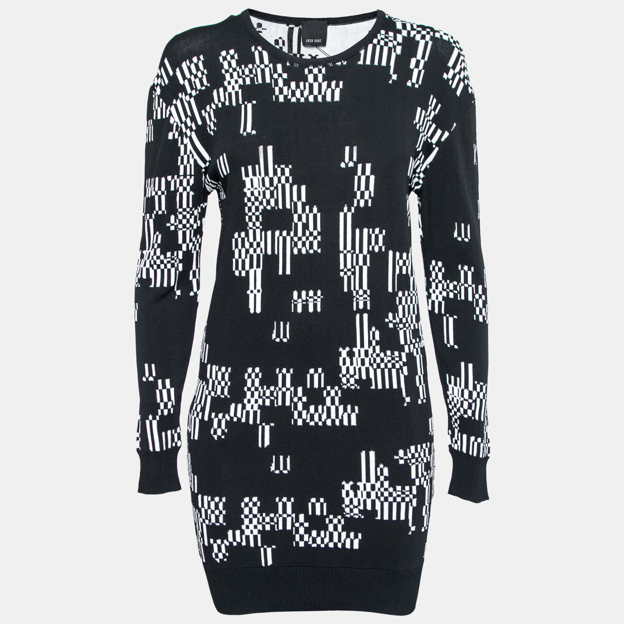 Josh Goot Monochrome Pixel Intarsia Knit Glitch Sweater Dress XS