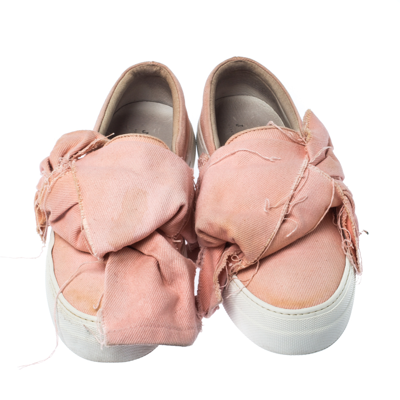 Joshua Sanders Light Pink Canvas Bow Slip On Sneakers Size 40