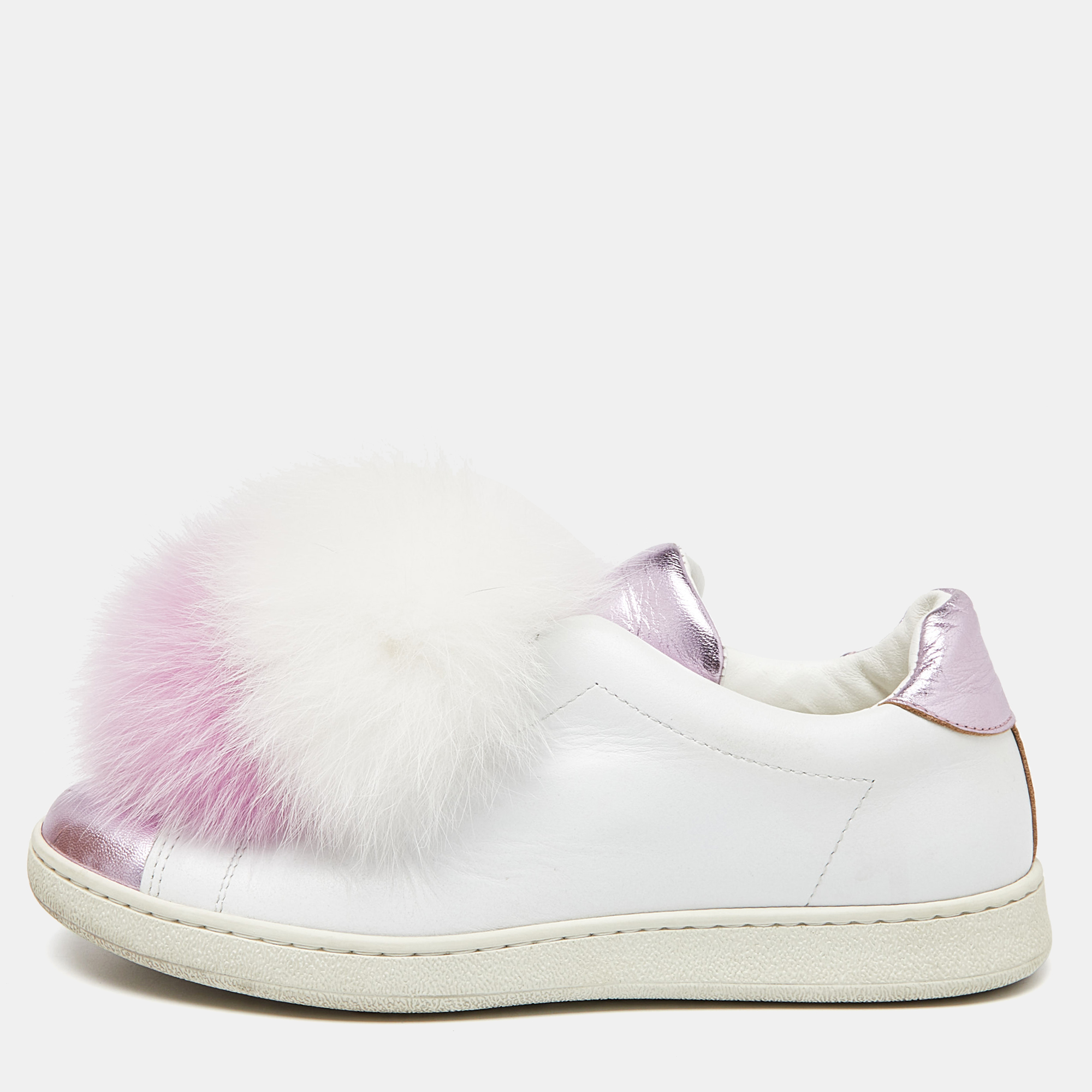 Joshua Sanders Lilac/White Leather Pom Pom Slip On Sneakers Size 37