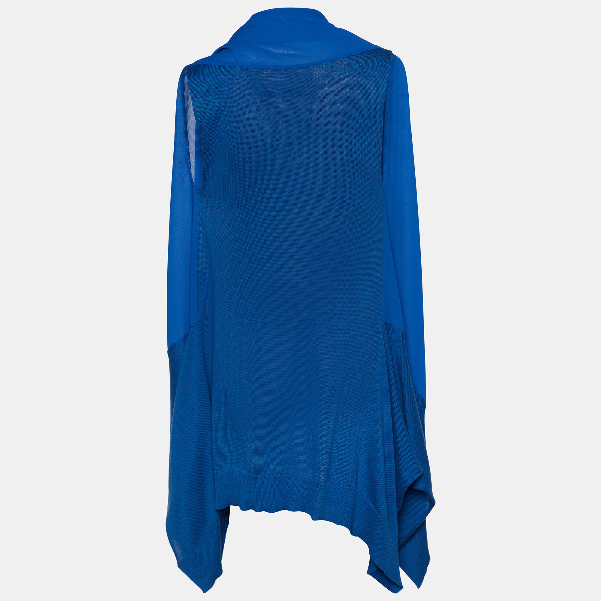 

Junya Watanabe Comme Des Garcon Blue Knit And Chiffon Panel Asymmetric Top