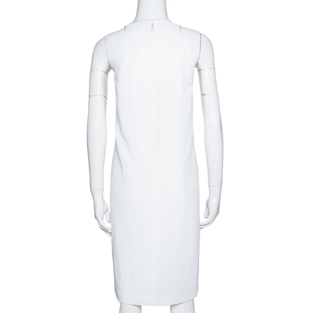Just Cavalli White Crepe Lace Trim Sleeveless Shift Dress M