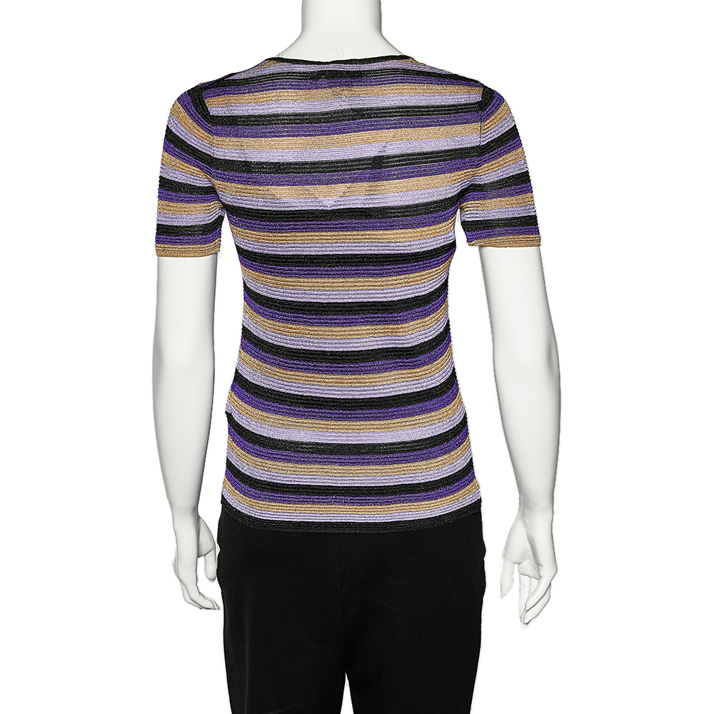 Just Cavalli Multicolor Striped Lurex Knit Crewneck T-Shirt S