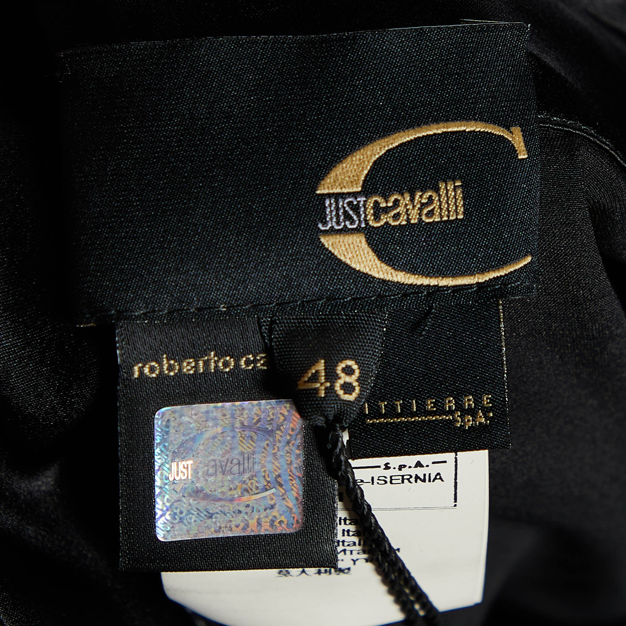 Just Cavalli Black Silk Satin Ruffled Mini Dress L