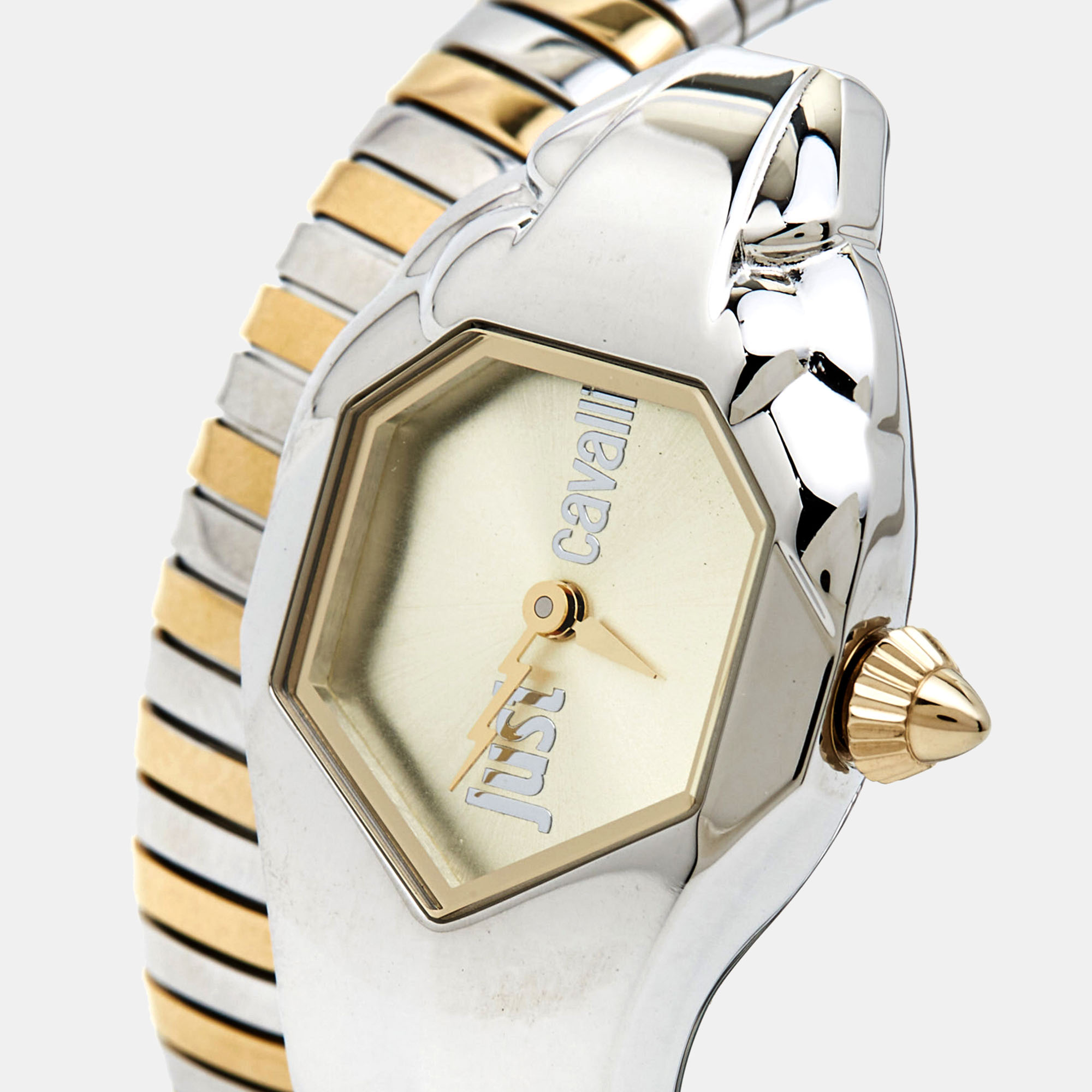 Just Cavalli Champagne Two-Tone Stainless Steel Glam Chic Snake JC1L001M0035 Women's Wristwatch 22 Mm