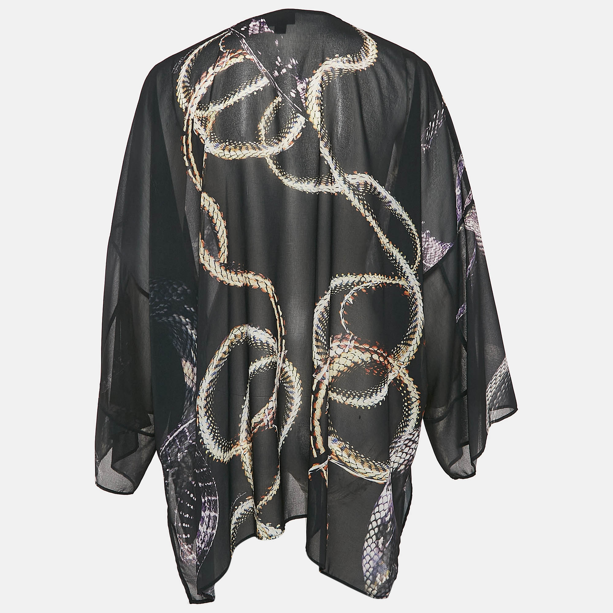 Just Cavalli Black Snake Printed Chiffon Semi Sheer Blouse M