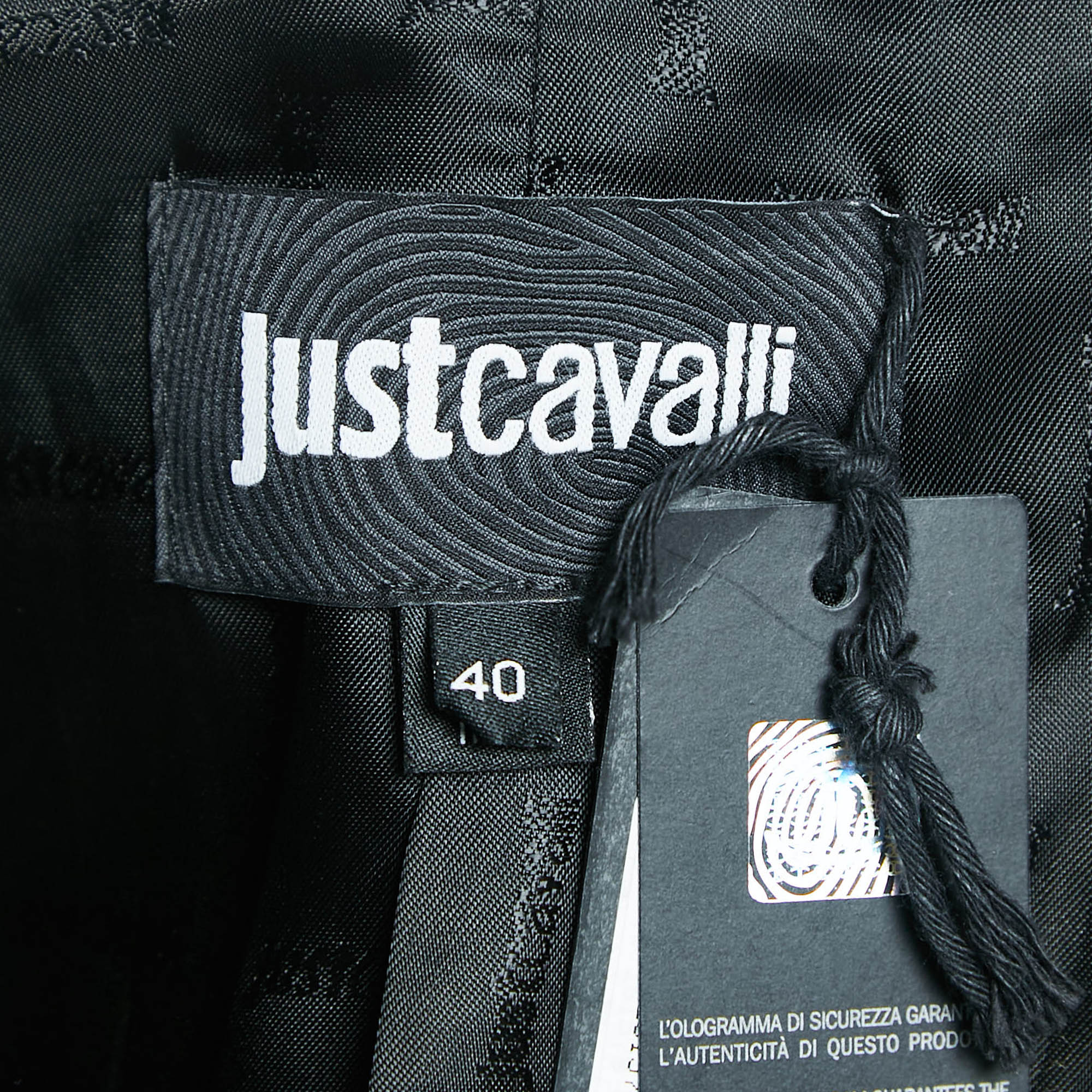 Just Cavalli Black Embellished Wool Blend Long Coat S