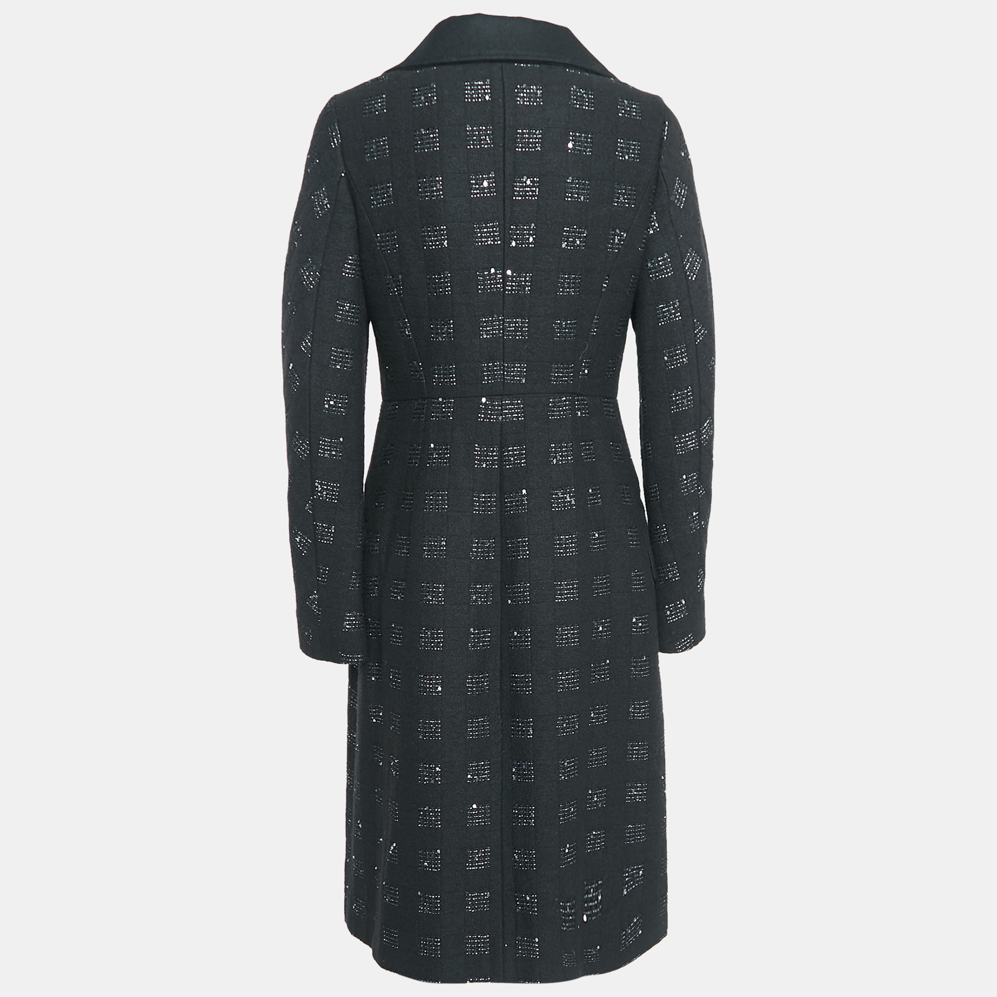 Just Cavalli Black Embellished Wool Blend Long Coat S