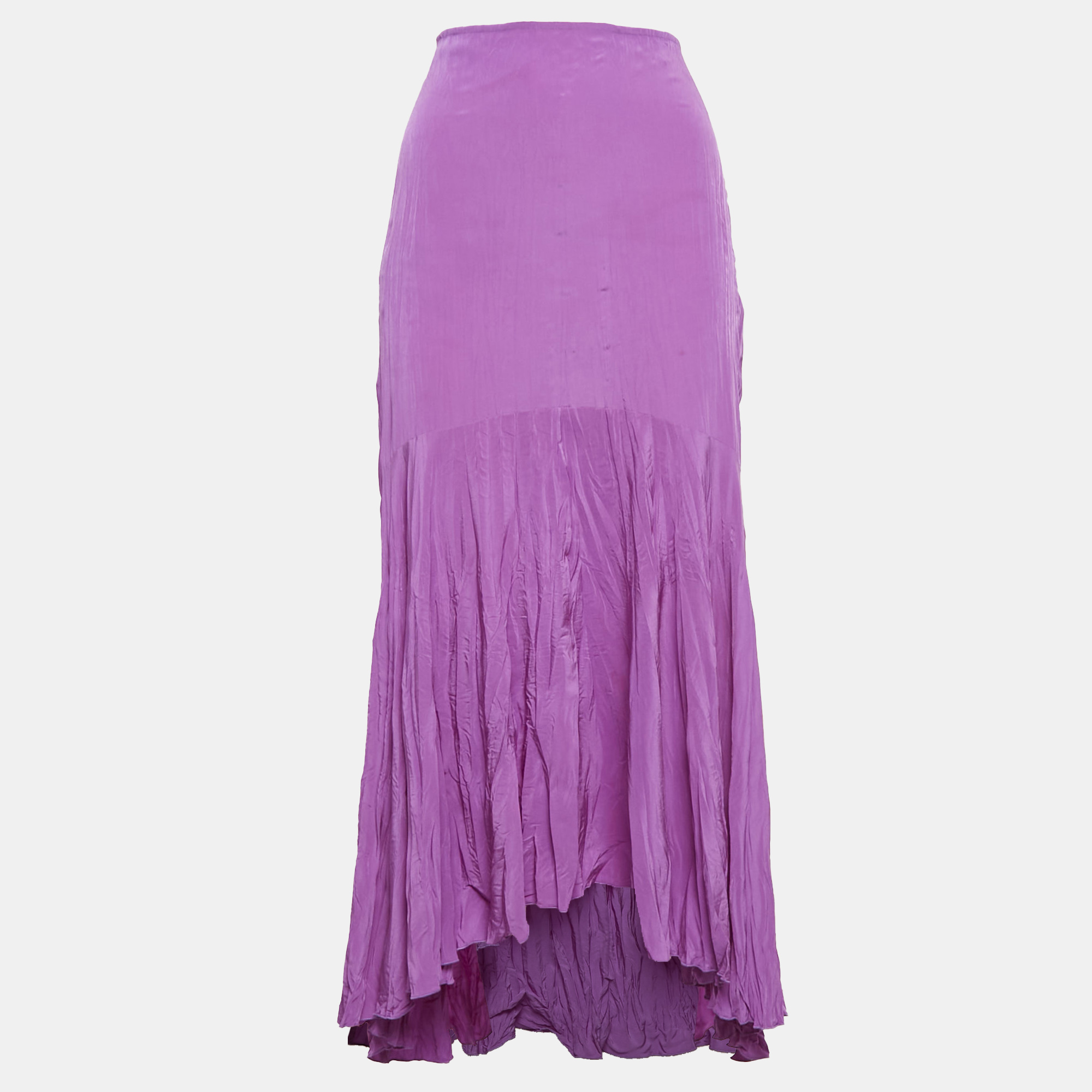 Just Cavalli Pink Crinkle Crepe Asymmetric Midi Skirt S