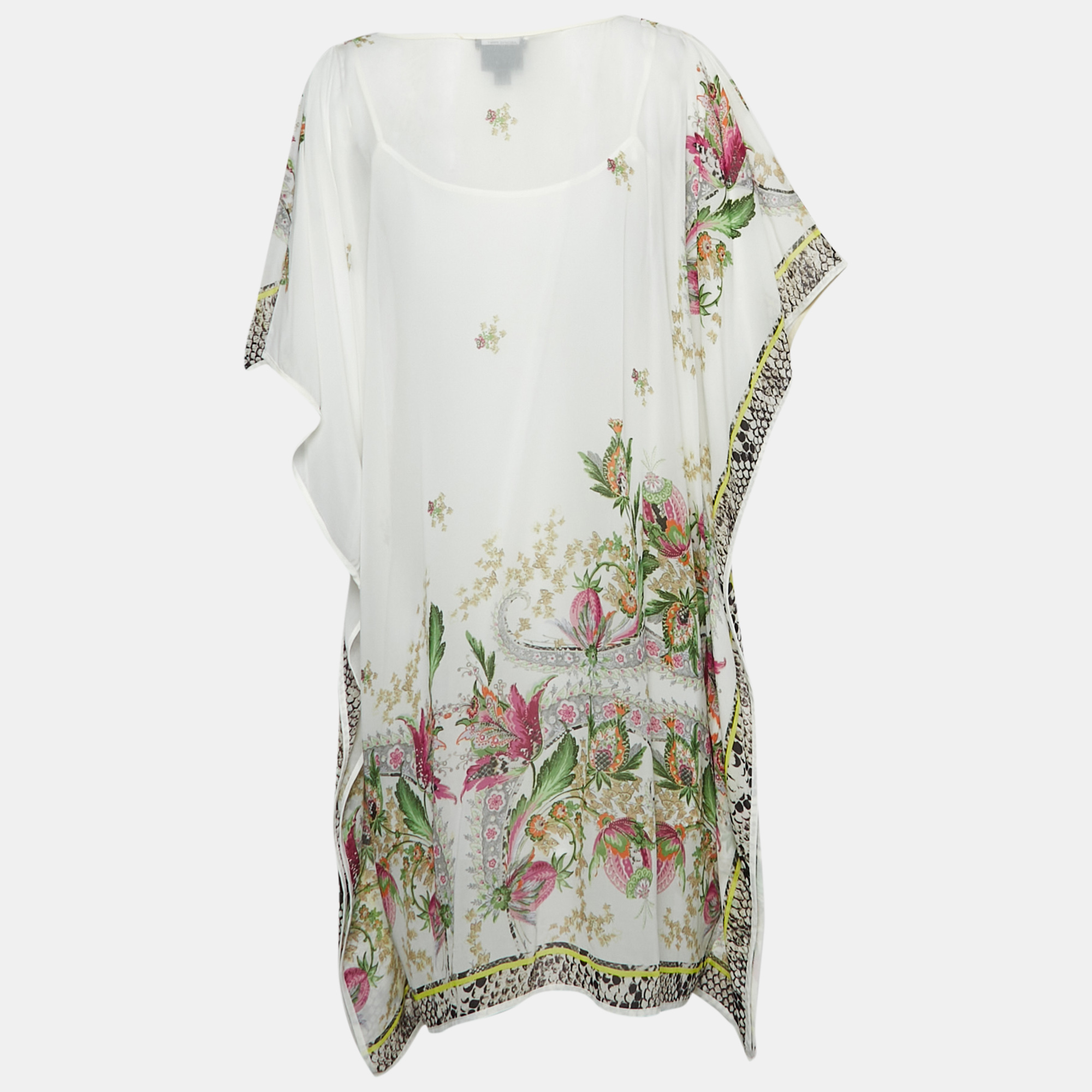 Just Cavalli White Printed Crepe Kaftan Mini Dress S