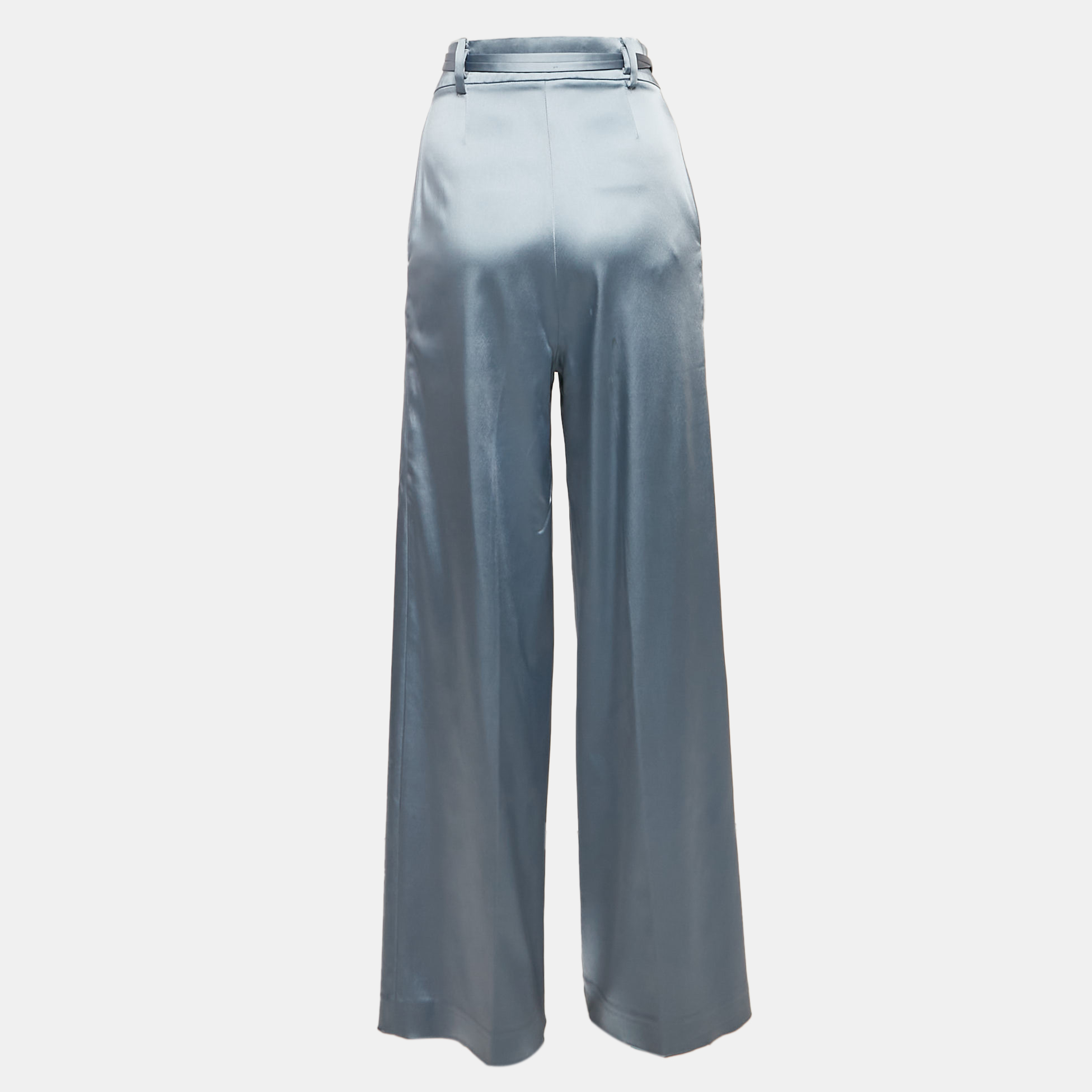 Just Cavalli Blue Satin Wide-Leg Belted Trousers S