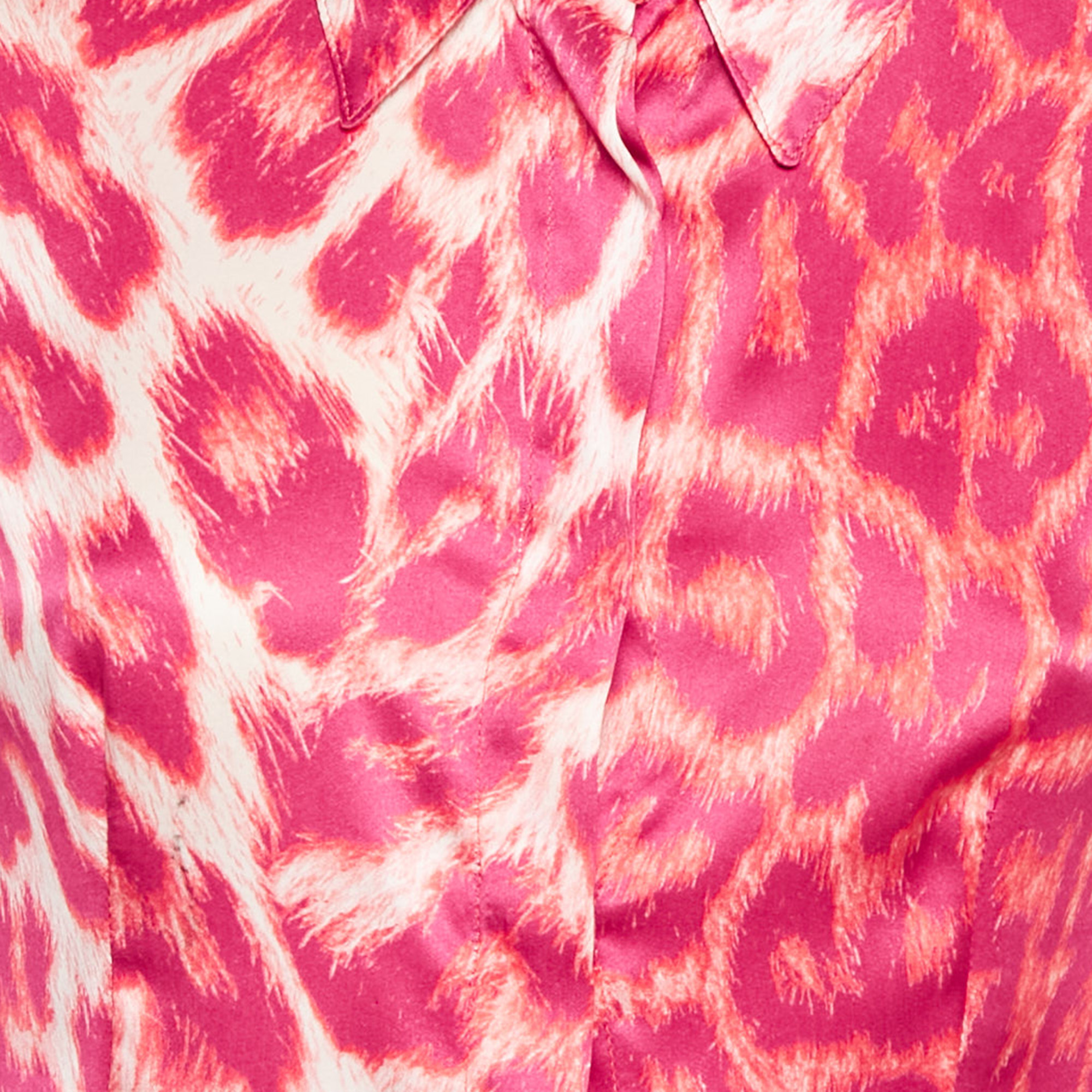 Just Cavalli Pink Leopard Print Satin Long Sleeve Shirt M