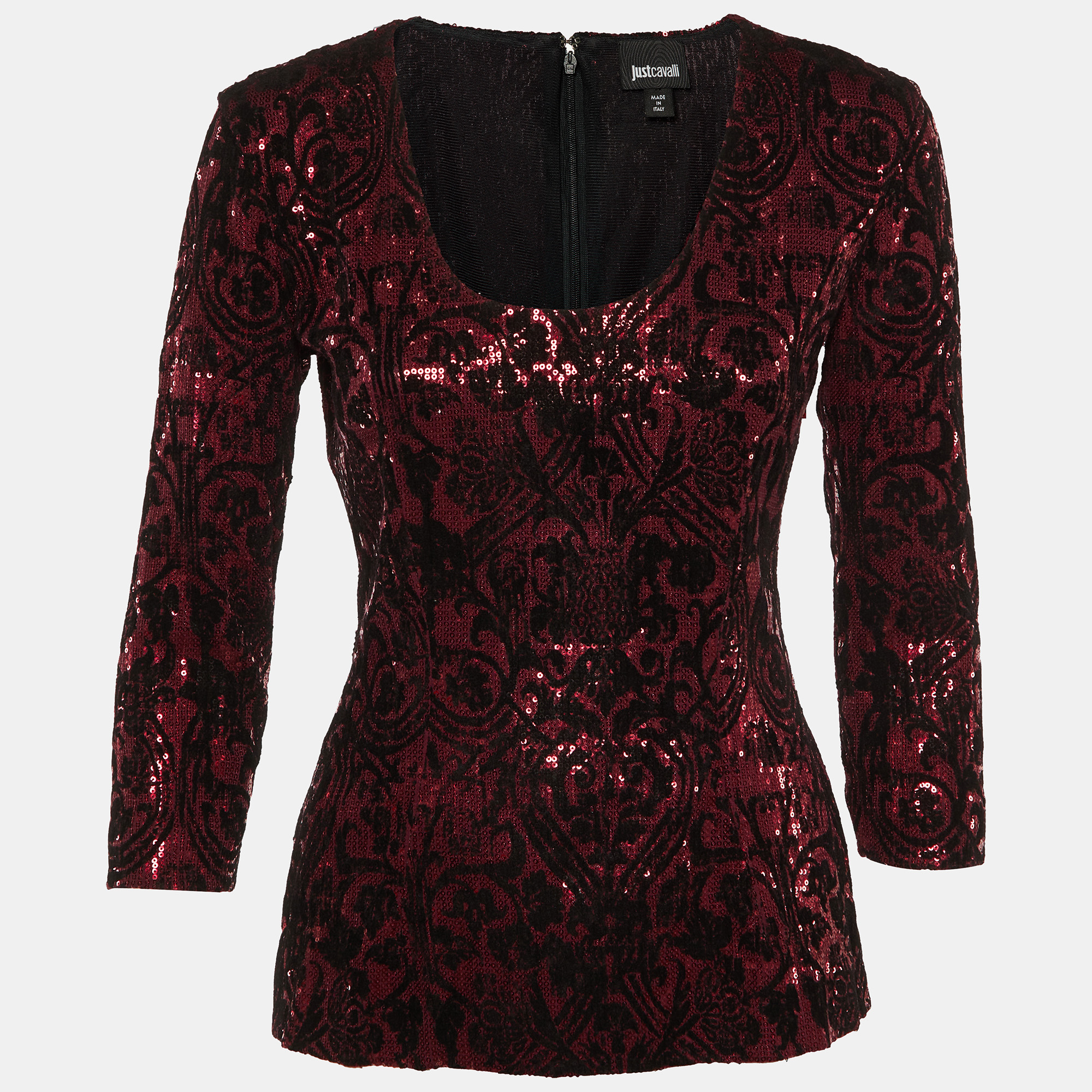 Just Cavalli Pink Flock Print Sequined Scoop Neck Top M, Burgundy
Just Cavalli Pink Flock Print Sequined Scoop Neck Top M, Burgundy
