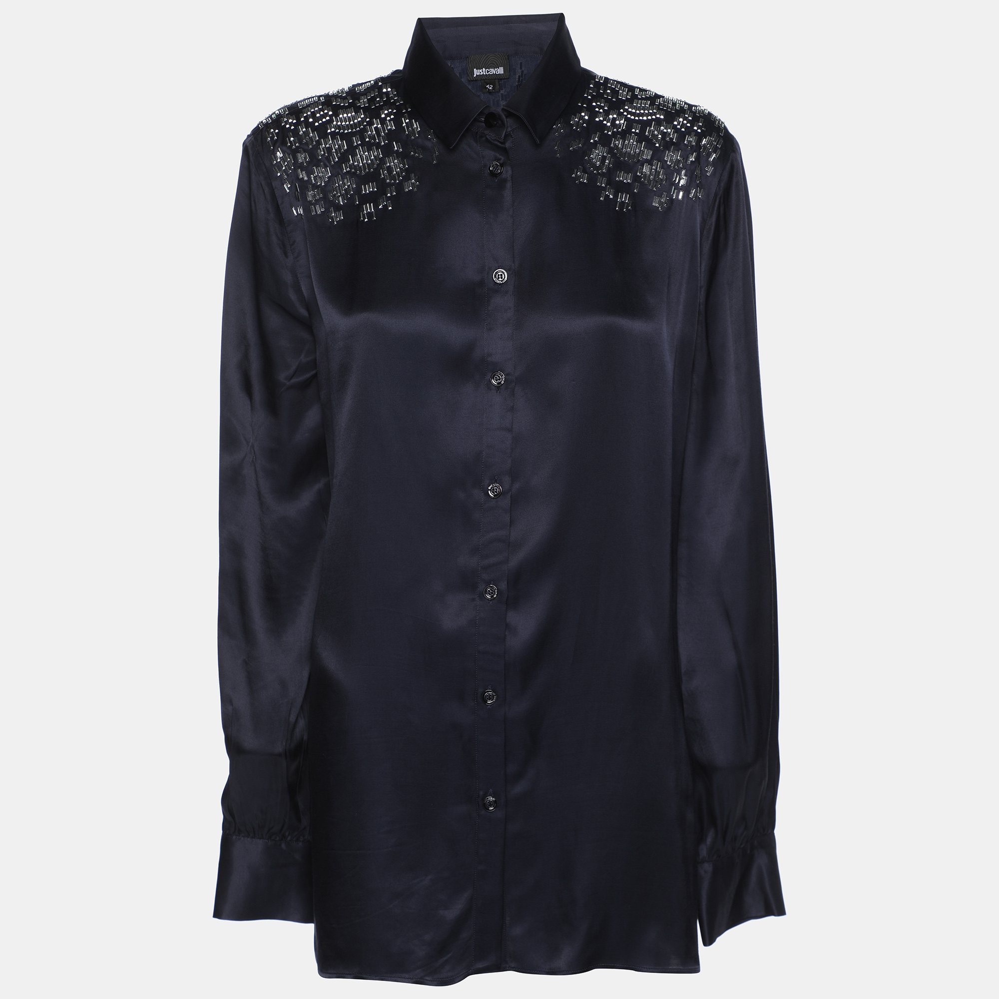 Just Cavalli Navy Blue Viscose Embellished Button Front Shirt M
Just Cavalli Navy Blue Viscose Embellished Button Front Shirt M