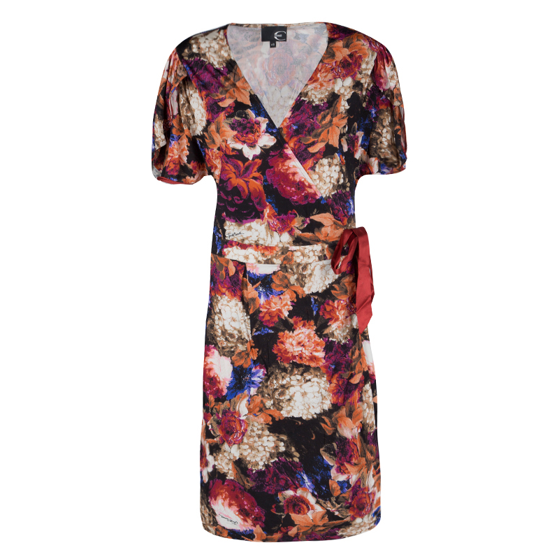 Image of Just Cavalli Floral Printed Knit Wrap Dress L