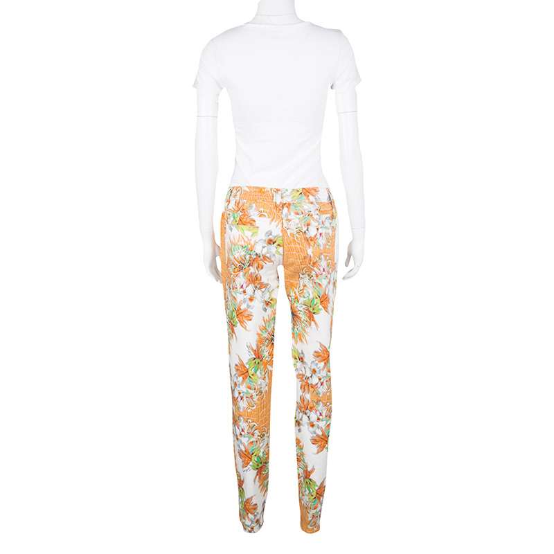 Just Cavalli Multicolor Floral And Python Print Straight Fit Jeans M