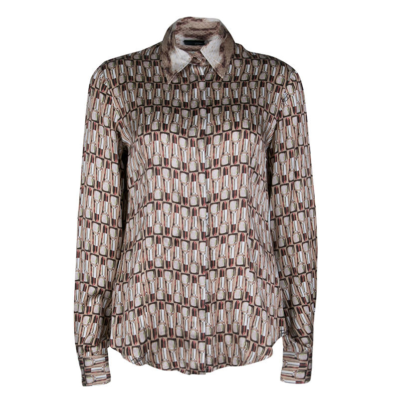 Image of Just Cavalli Lipstick Printed Silk Satin Contrast Collar Shirt M