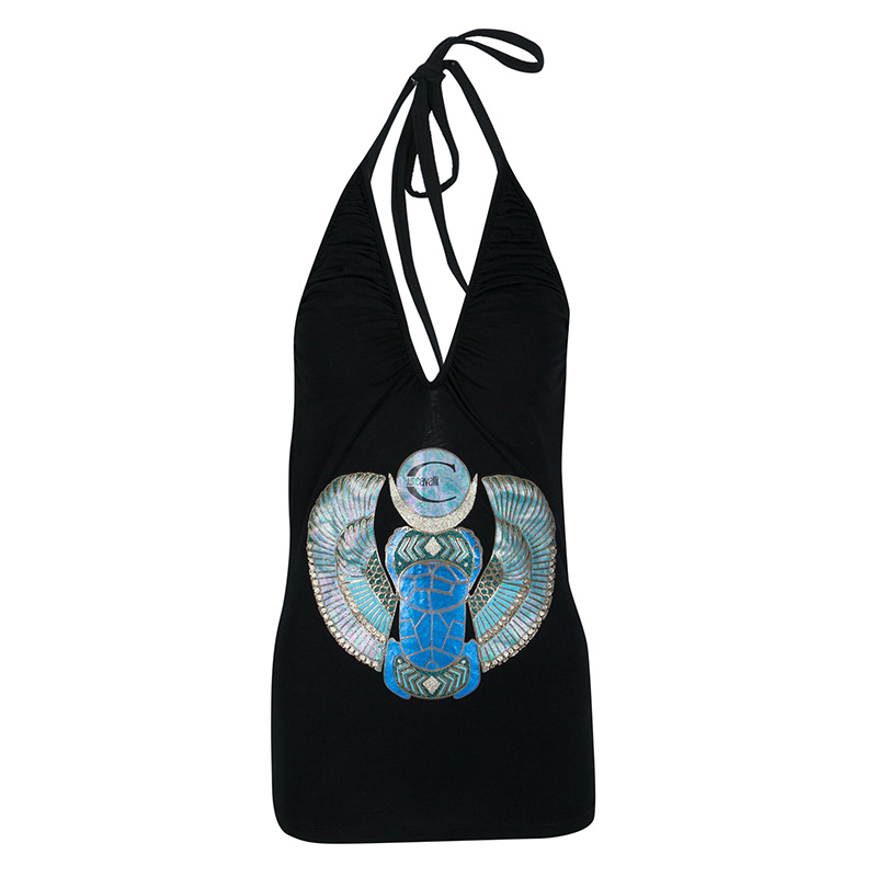 Image of Just Cavalli Black Printed Jersey Halter Top M