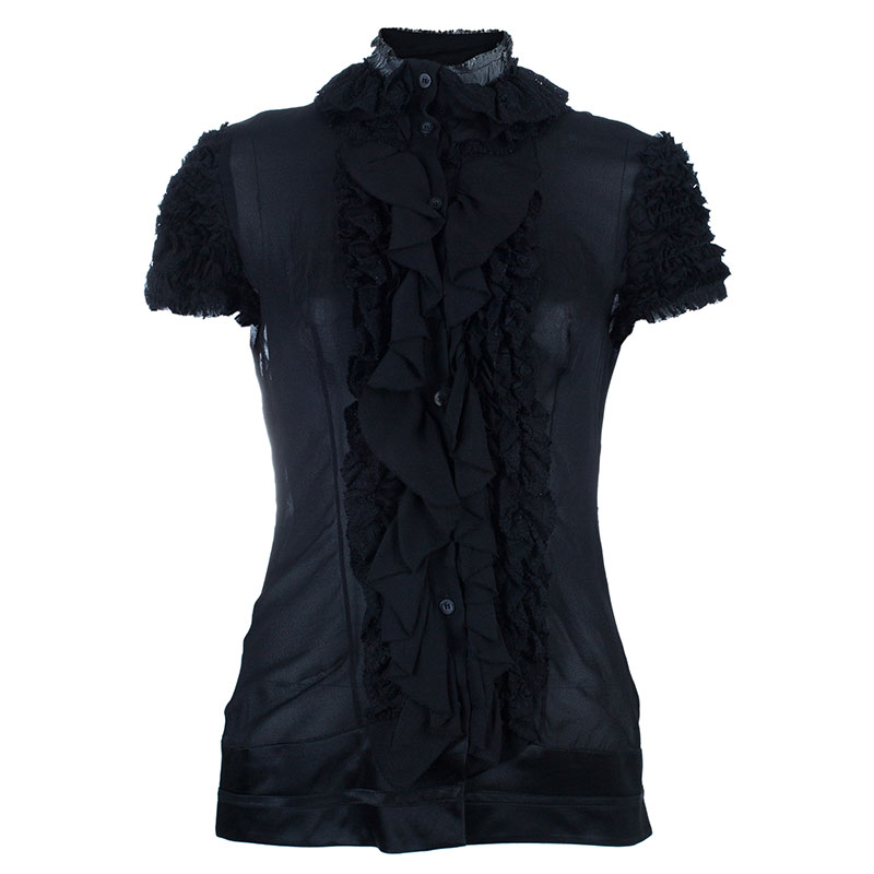 Image of Just Cavalli Black Ruffle Detail Top M