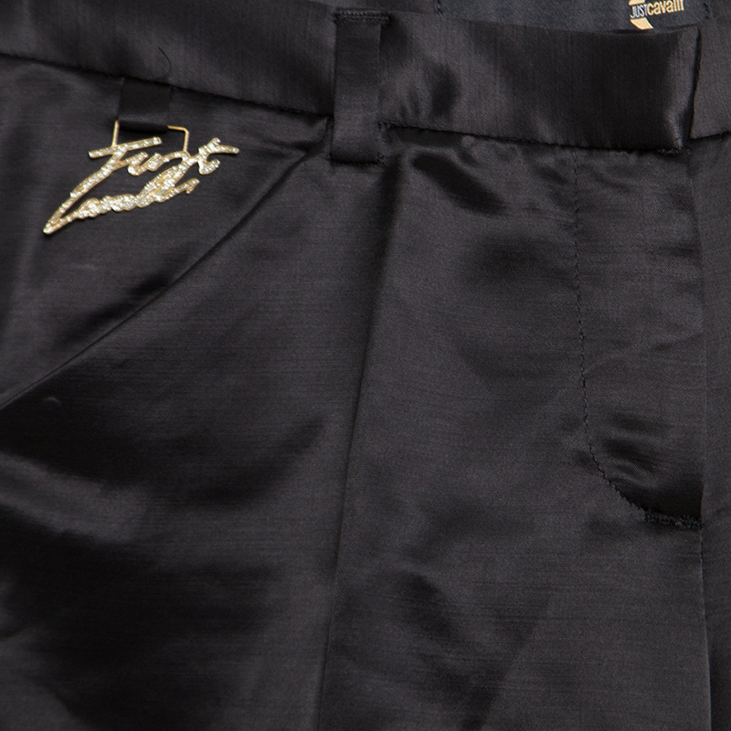 Just Cavalli Black Wool Logo Plaque Detail Straight Fit Trousers S