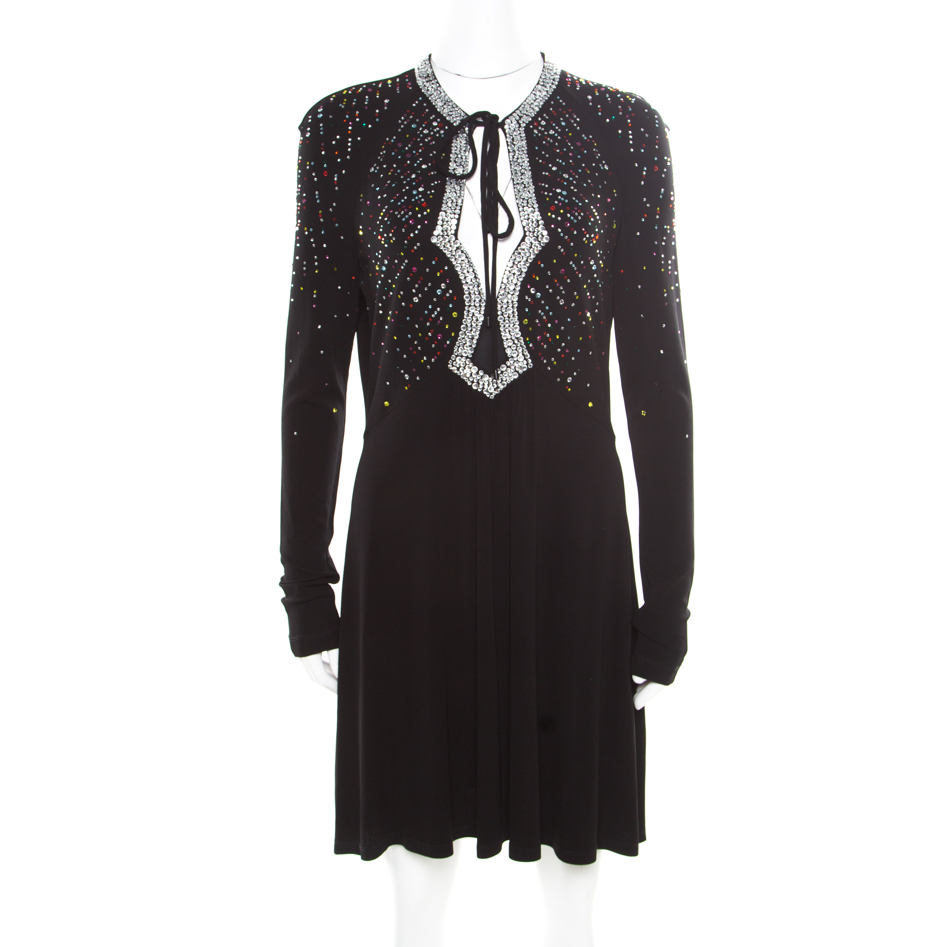 Image of Just Cavalli Black Knit Multicolor Crystal Embellished Long Sleeve Dress M