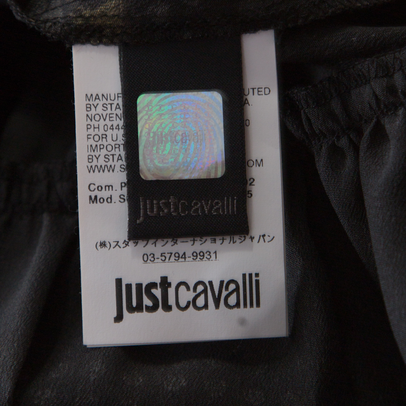 Just Cavalli Black Geometric Print Belted Long Sleeve Dress M