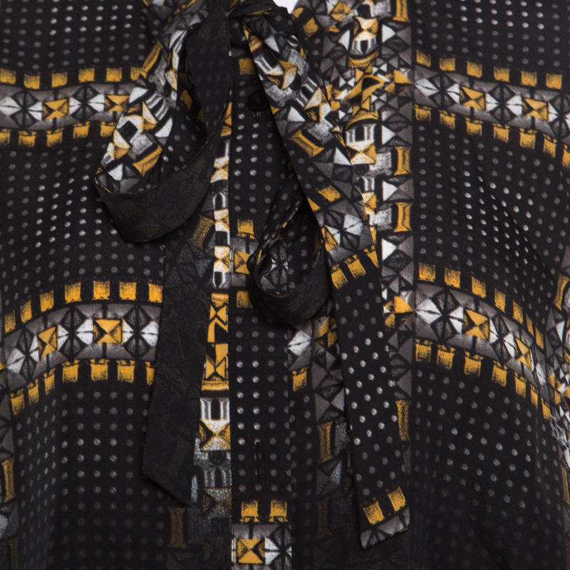 Just Cavalli Black Geometric Print Belted Long Sleeve Dress M