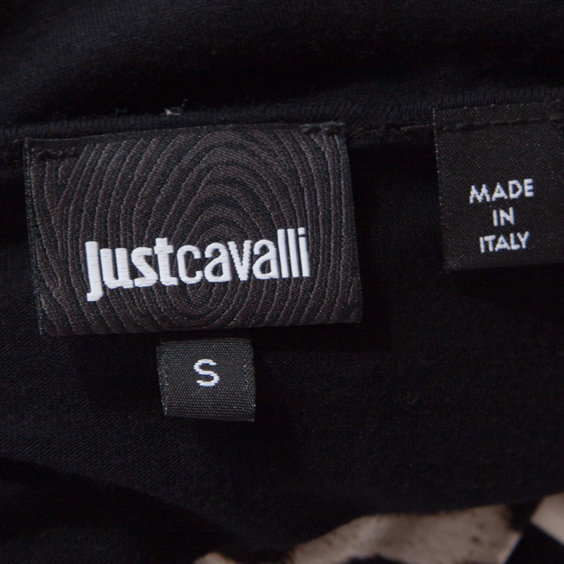 Just Cavalli Black Jersey Animal Printed Trim Scoop Neck T-Shirt S