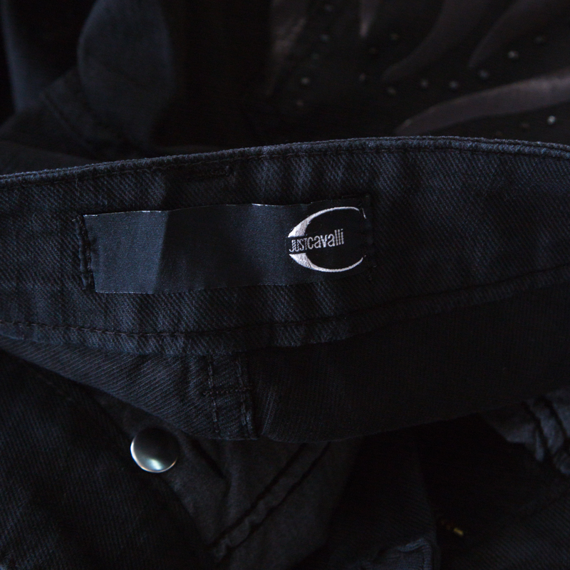 Just Cavalli Black Washed Denim Crystal Embellished Skinny Jeans M