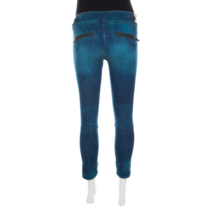 Just Cavalli Indigo Pigment Overdyed Denim Zipper Detail Tapered Jeans S