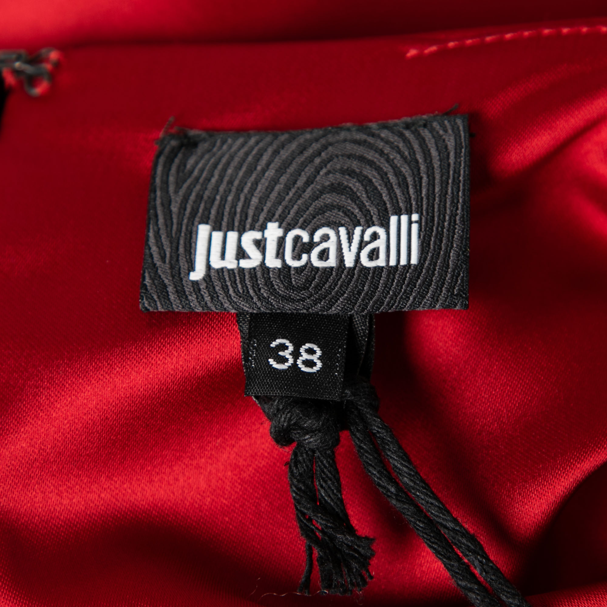 Just Cavalli Dark Red Stretch Satin Contrast Lace Paneled V Neck Sheath Dress S