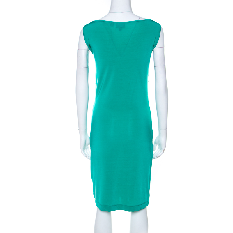 Just Cavalli Green Stretch Knit Snakeskin Print Cut Out Yoke Detail Sleeveless Dress L
