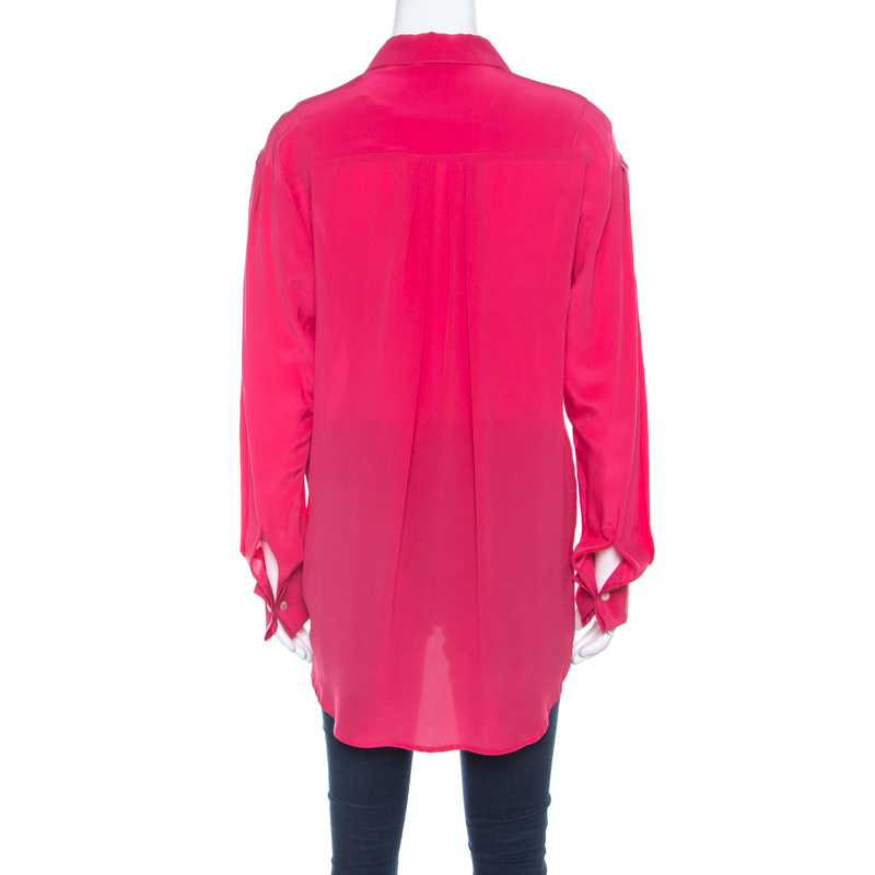 Just Cavalli Pink Silk Pleated Front Rolled Cuff Detail Blouse M