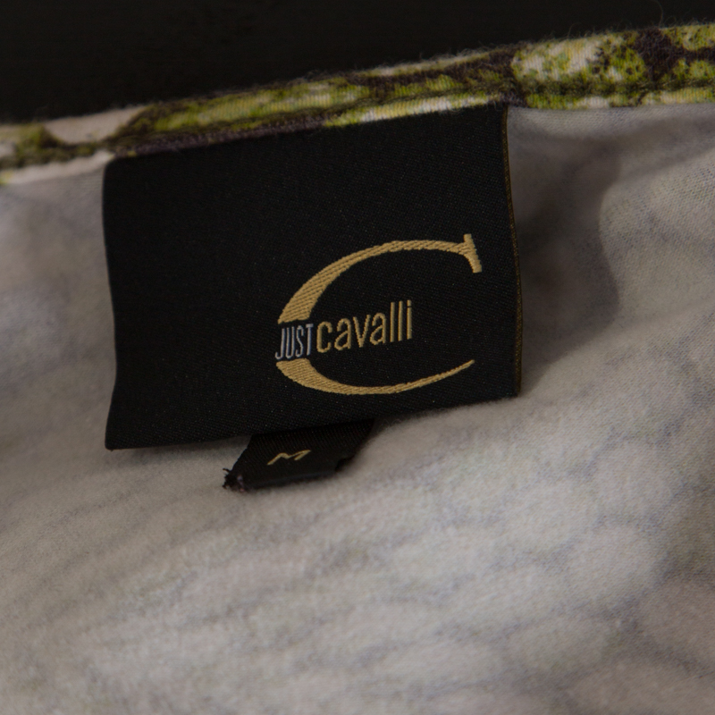 Just Cavalli Green Cotton Animal Print One Shoulder Top M