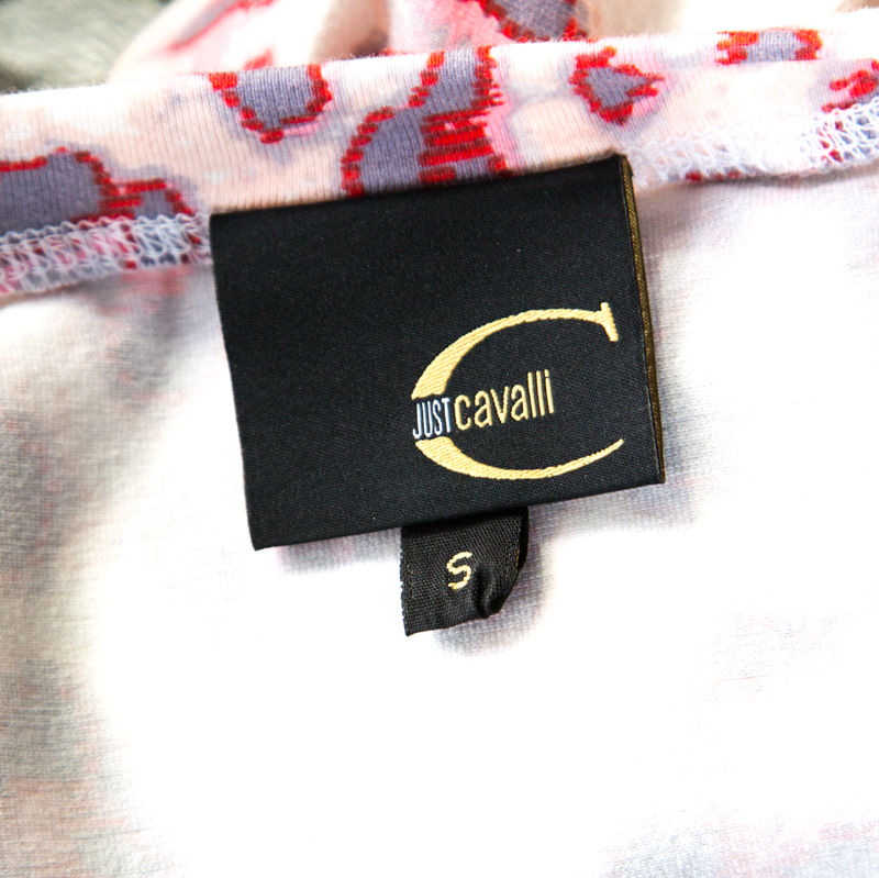 Just Cavalli Multicolor Leopard Print Slit Neck T-Shirt S