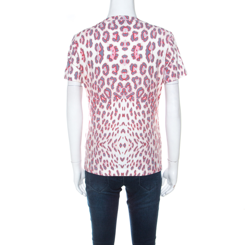 Just Cavalli Multicolor Leopard Print Slit Neck T-Shirt S
