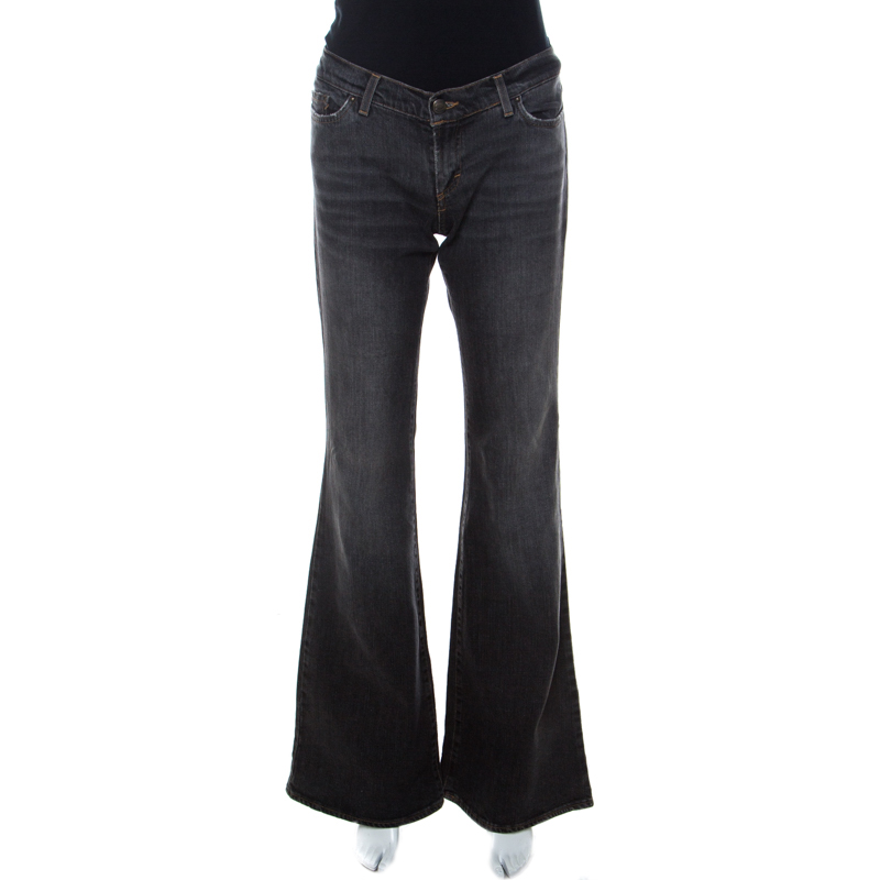 Image of Just Cavalli Charcoal Grey Light Wash Denim Ripped Pocket Detail Flared Jeans S