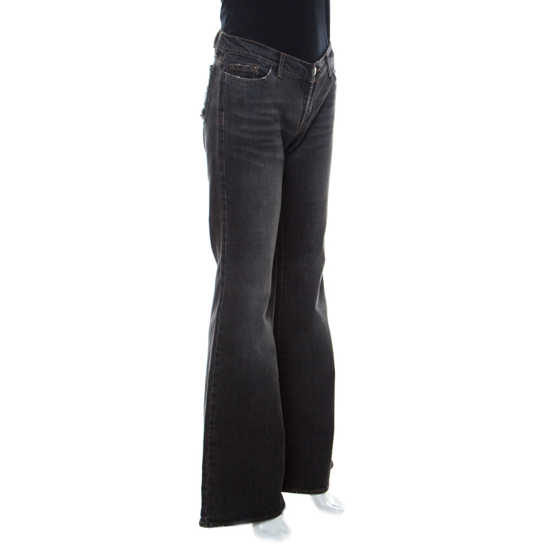 

Just Cavalli Charcoal Grey Light Wash Denim Ripped Pocket Detail Flared Jeans