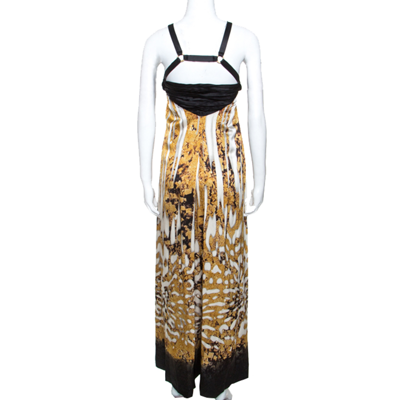 Just Cavalli Multicolor Printed Silk Pleated Bodice Detail Maxi Dress L