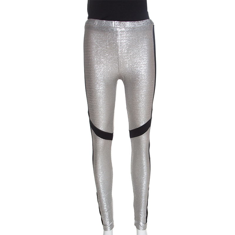 Just Cavalli Metallic Patched Stretch Knit Leggings M