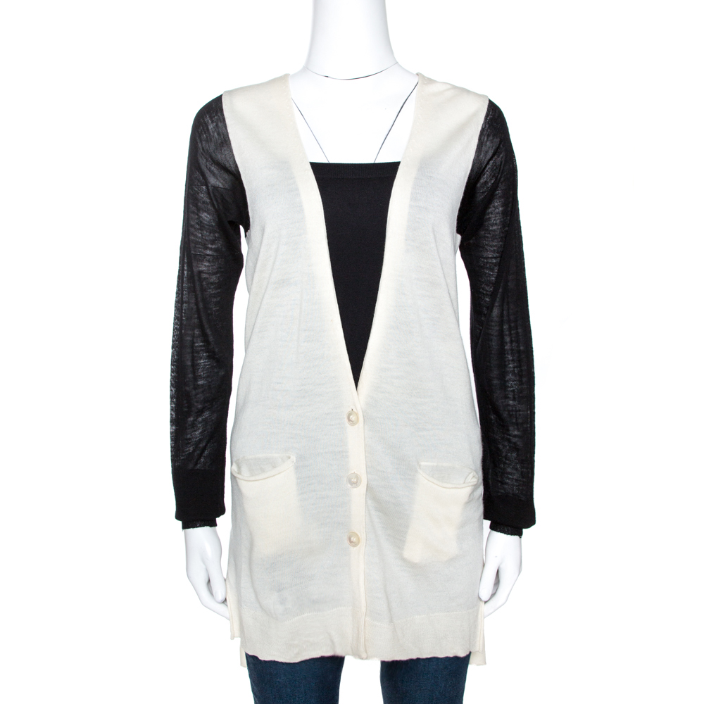 Image of Just Cavalli Bicolor Wool Knit Button Front Cardigan M