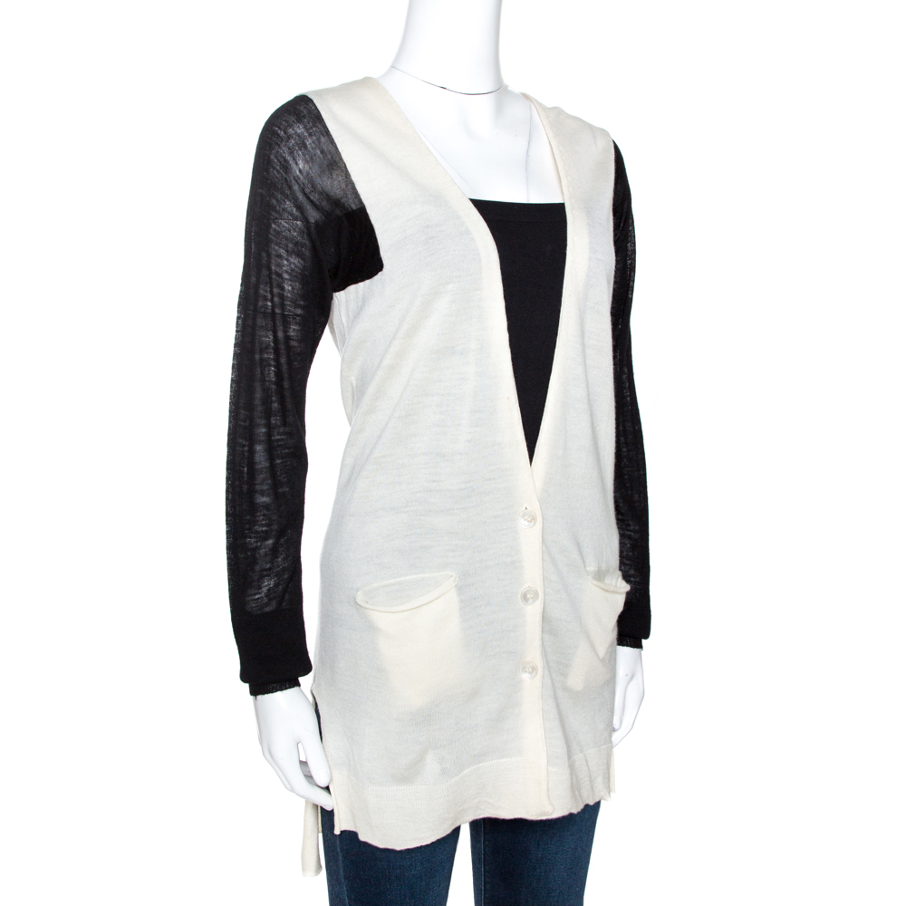 

Just Cavalli Bicolor Wool Knit Button Front Cardigan, Cream