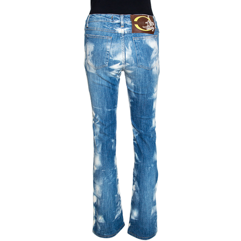 Just Cavalli Blue Acid Washed & Distressed Denim Straight Fit Jeans S