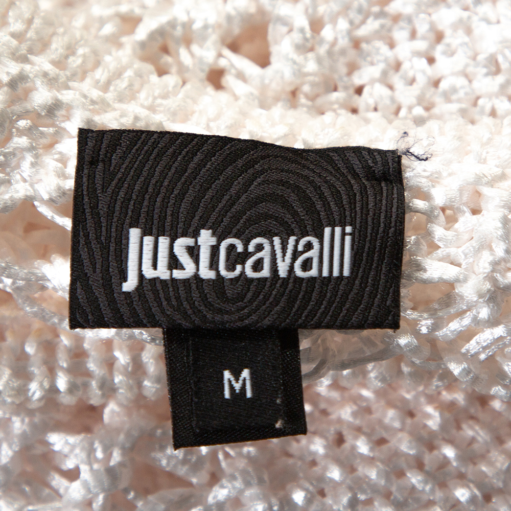 Just Cavalli White Cotton Open Crochet Knit Sleeveless Top M