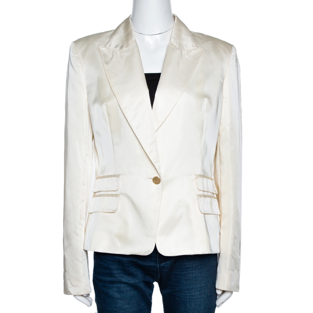 Image of Just Cavalli Cream Satin Single Buttoned Blazer L