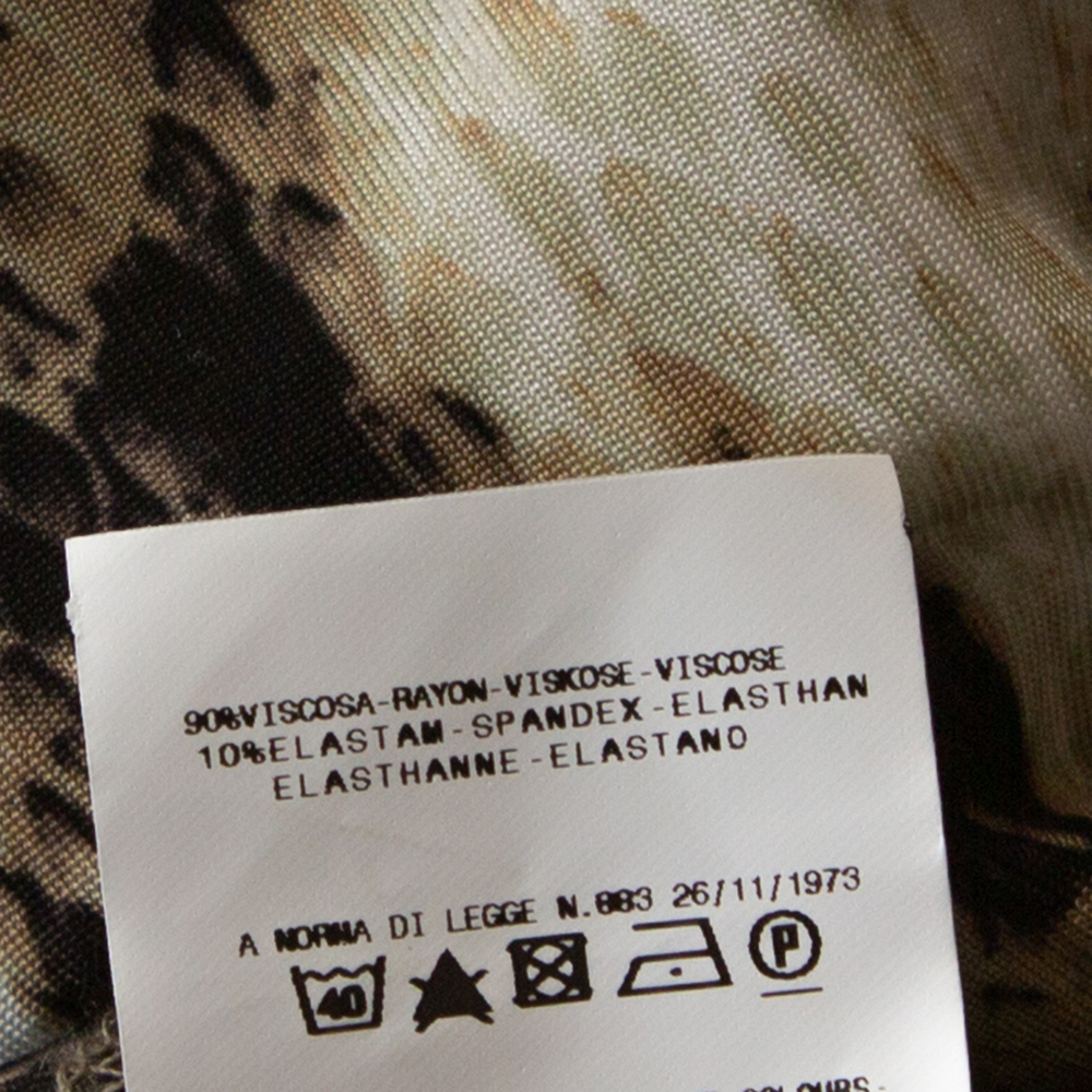 Just Cavalli Khaki Snake Print Jersey Draped Asymmetrical Top M