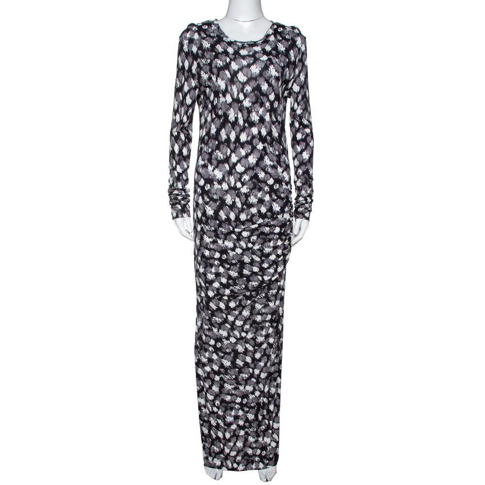 Image of Just Cavalli Black Abstract Print Jersey Draped Maxi Dress M