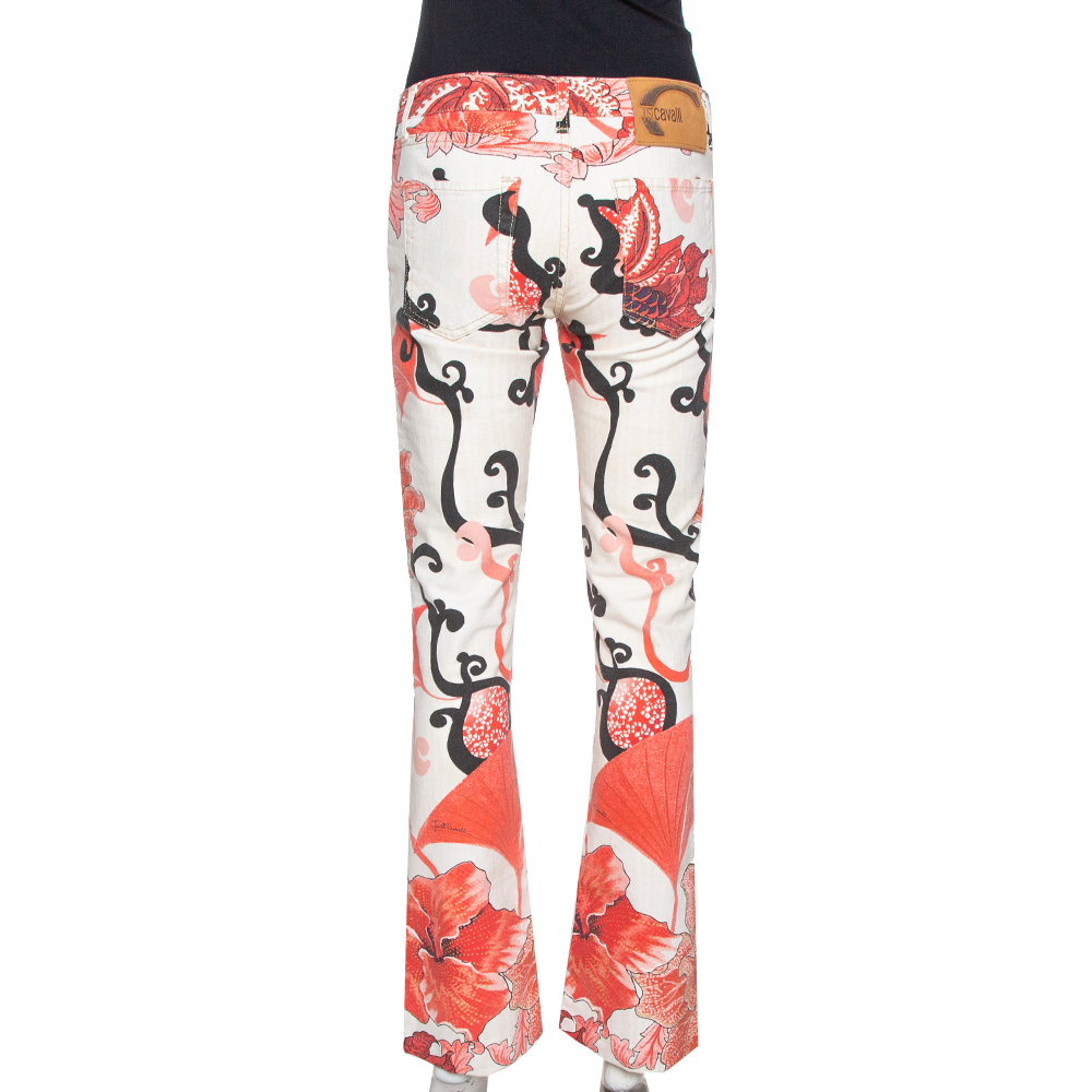 Just Cavalli Red Floral Print Cotton Flared Jeans M