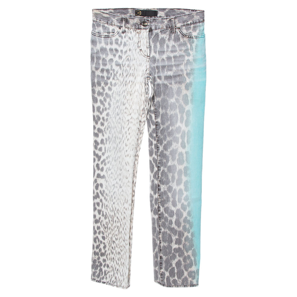 

Just Cavalli Brown/Green Animal Print Light Wash Flared Bottom Jeans